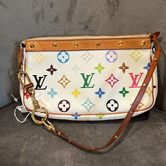 TAKASHI MURAKAMI X LOUIS VUITTON WHITE MONOGRAM MULTICOLORE POCHETTE - Picture 3 of 3